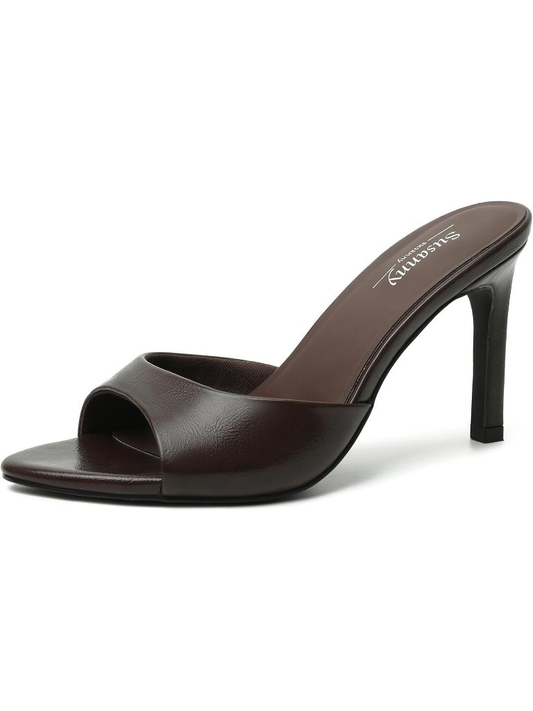 Women's Coffee Brown Summer Mule High Heel Slip On Pointed Open Toe Sexy Heeled